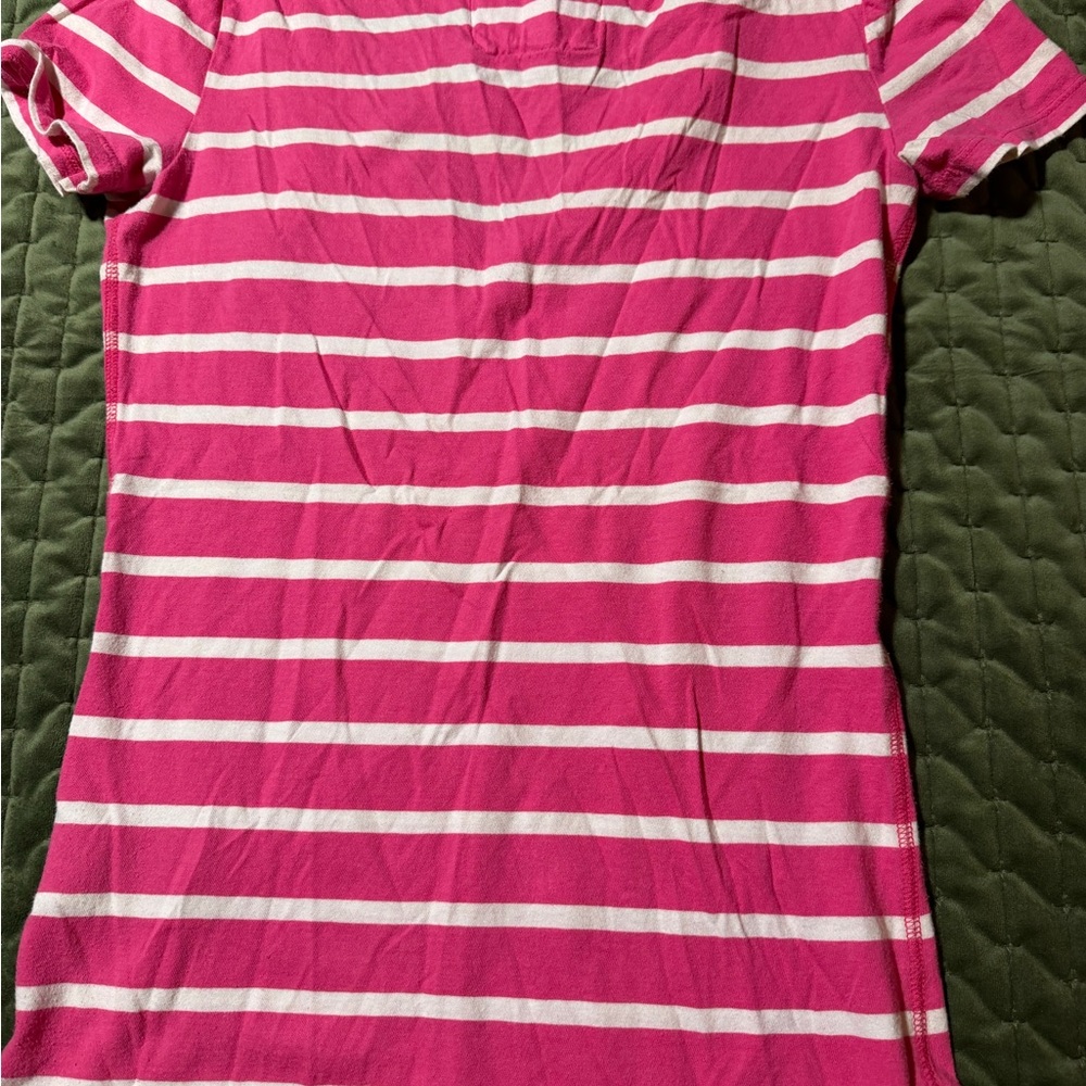 Abercrombie & Fitch Y2K pink and white striped v-neck t-shirt medium‎ - Picture 6 of 7